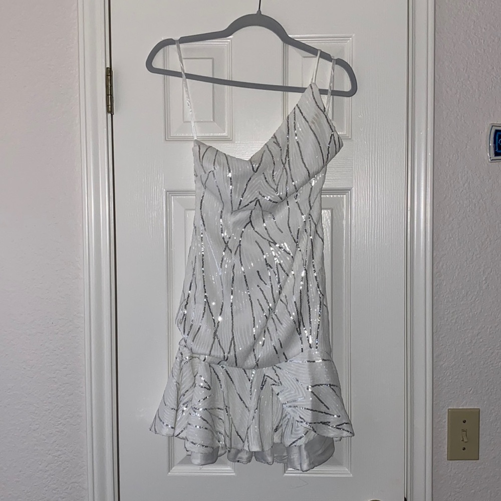 White & silver sequin dress